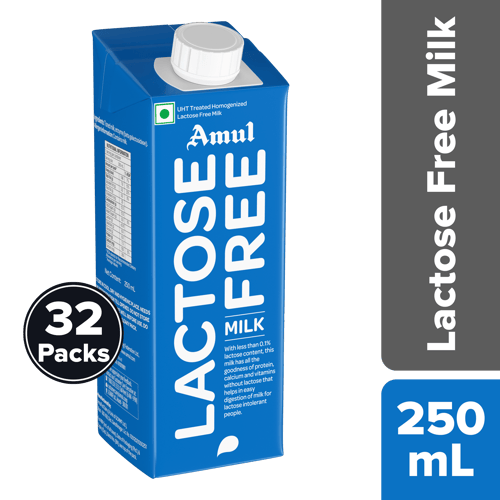 Amul Lactose Free Milk, 250 mL | Pack of 32