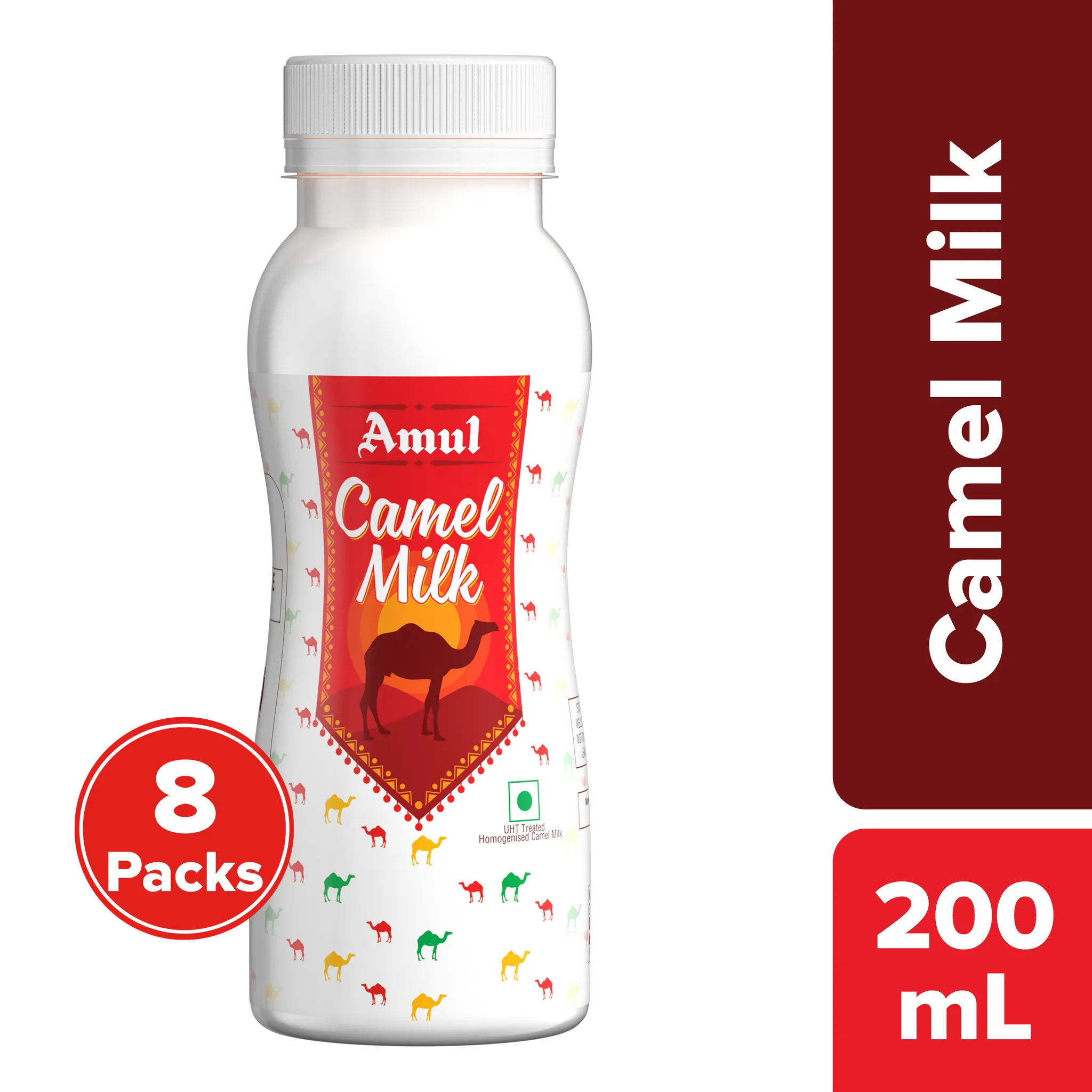 Amul Camel Milk Bottle, 200 mL | Pack of 8