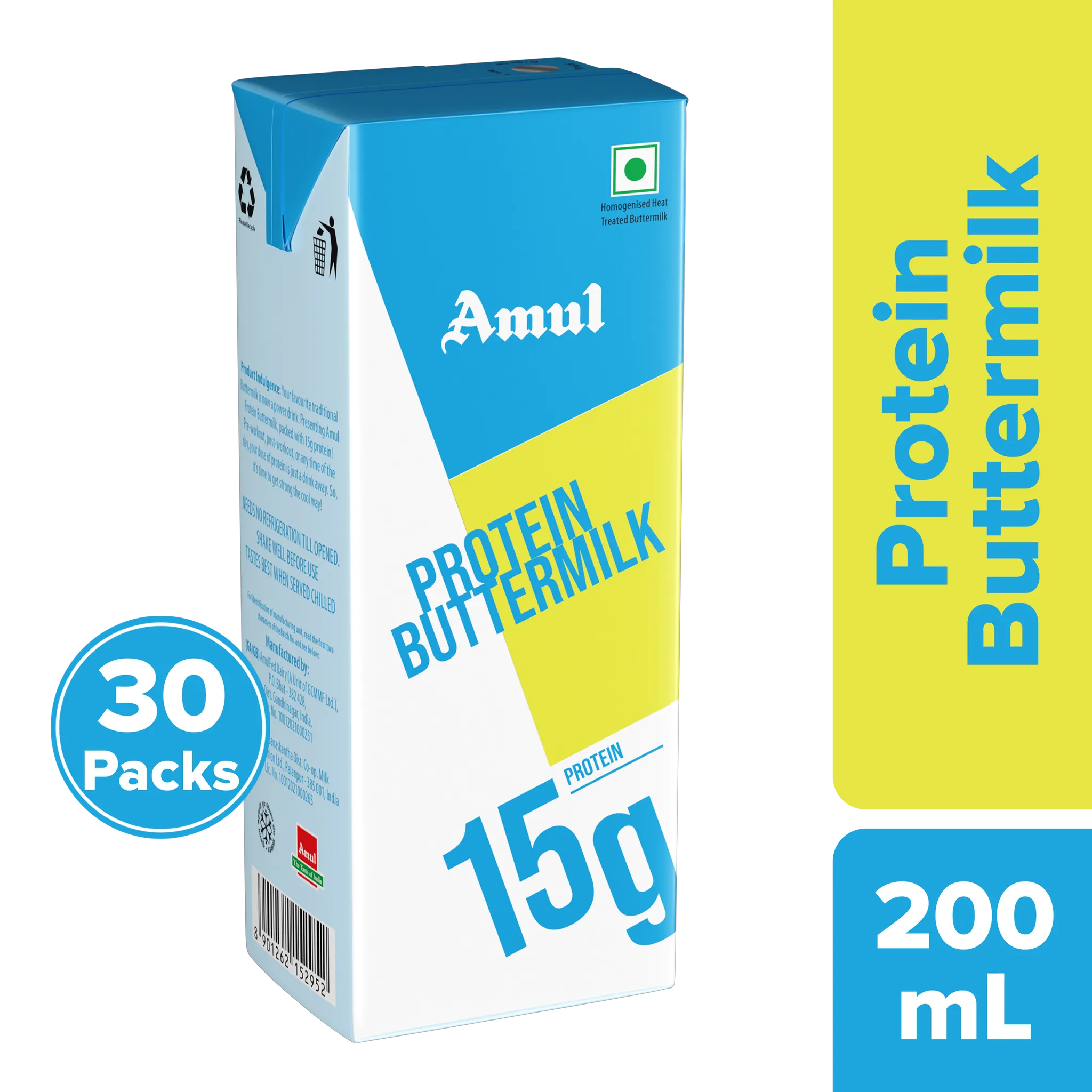 Amul High Protein Buttermilk, 200 mL | Pack of 30