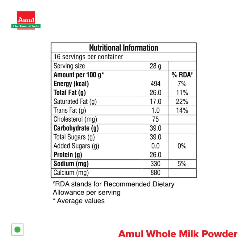 Amul Whole Milk Powder, 450 g