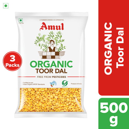 Amul Organic Toor Dal, 500 g | Pack of 3