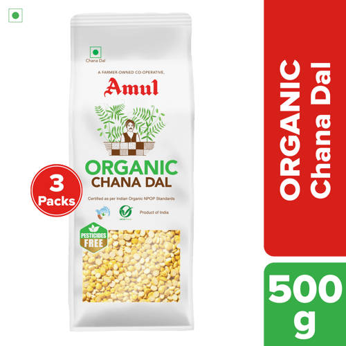 Amul Organic Chana Dal, 500 g | Pack of 3