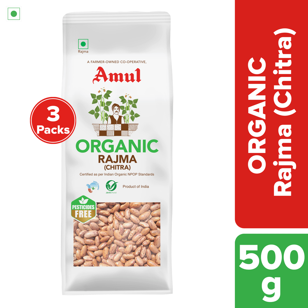 Amul Organic Rajma (Chitra), 500 g | Pack of 3