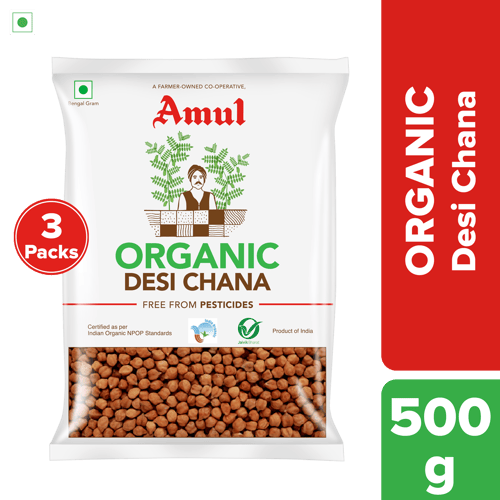 Amul Organic Desi Chana, 500 g | Pack of 3