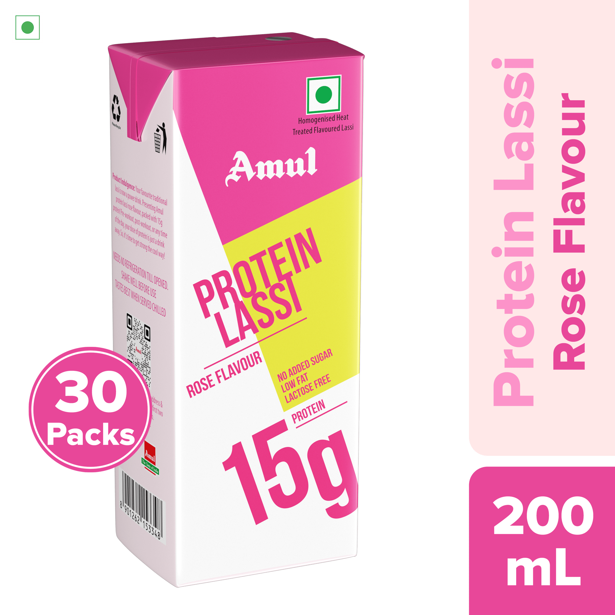 Amul High Protein Rose Lassi, 200 mL | Pack of 30