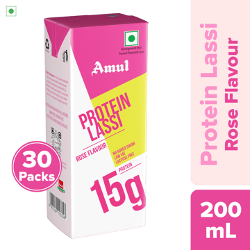 Amul High Protein Rose Lassi, 200 mL | Pack of 30