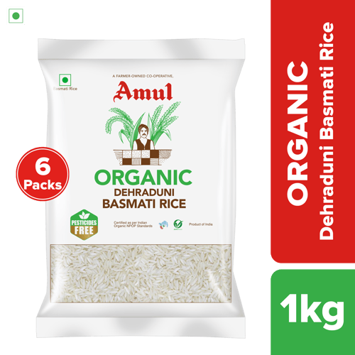 Amul Organic Dehraduni Basmati Rice, 1 kg | Pack of 6