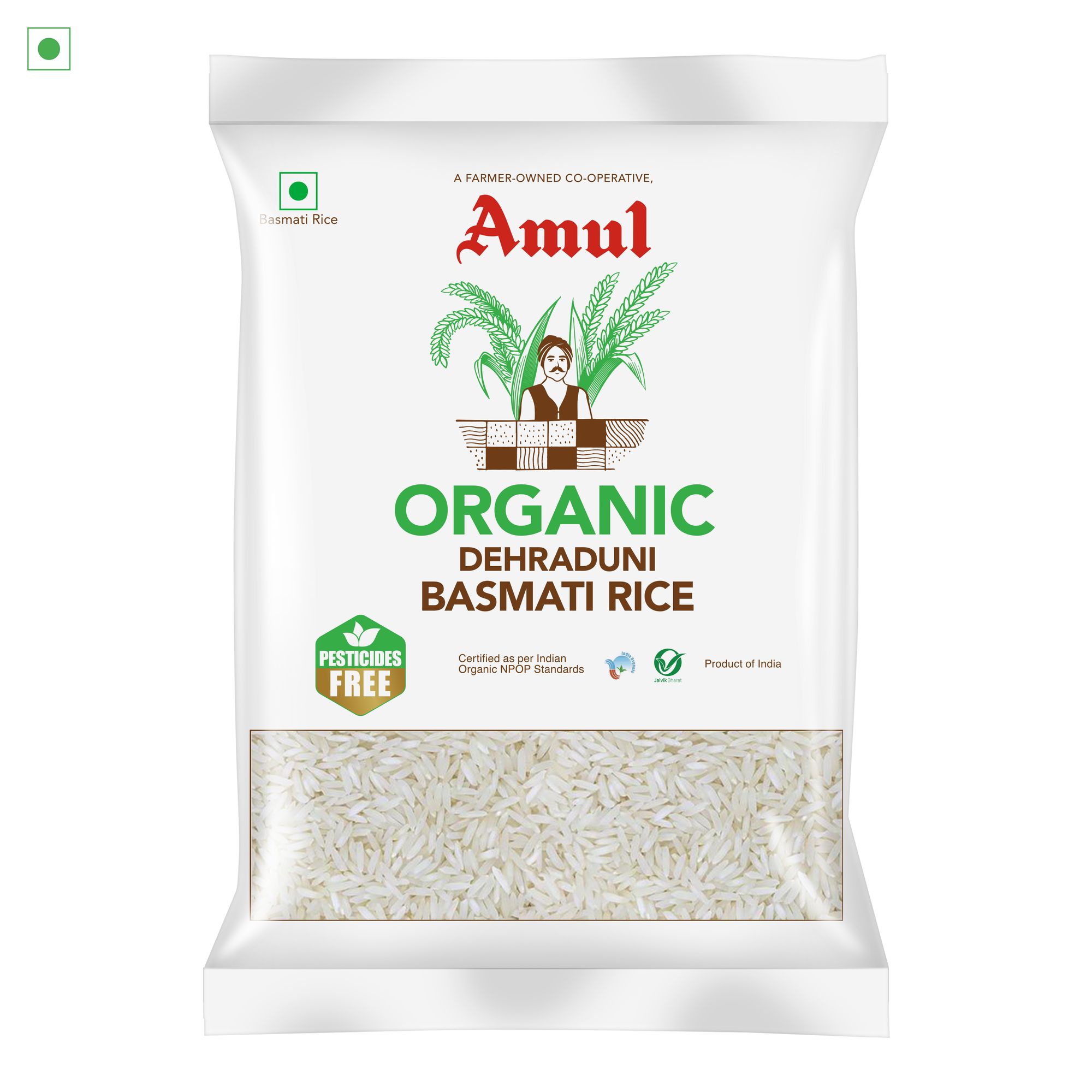 Amul Organic Dehraduni Basmati Rice, 1 kg Pack of 6