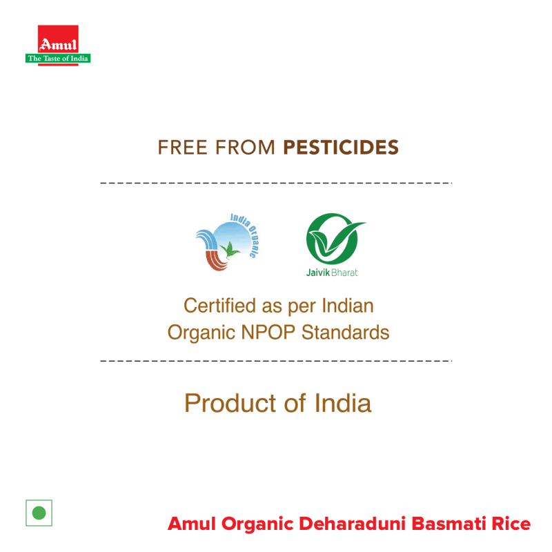 Amul Organic Dehraduni Basmati Rice, 1 kg | Pack of 6