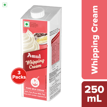 Amul Whipping Cream, 250 mL | Pack of 3 Amul Whipping Cream, 250 mL | Pack of 3
