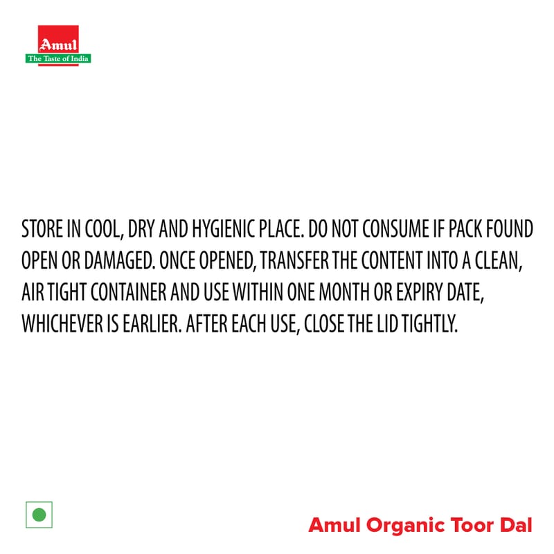 Amul Organic Toor Dal, 1 kg | Pack of 2