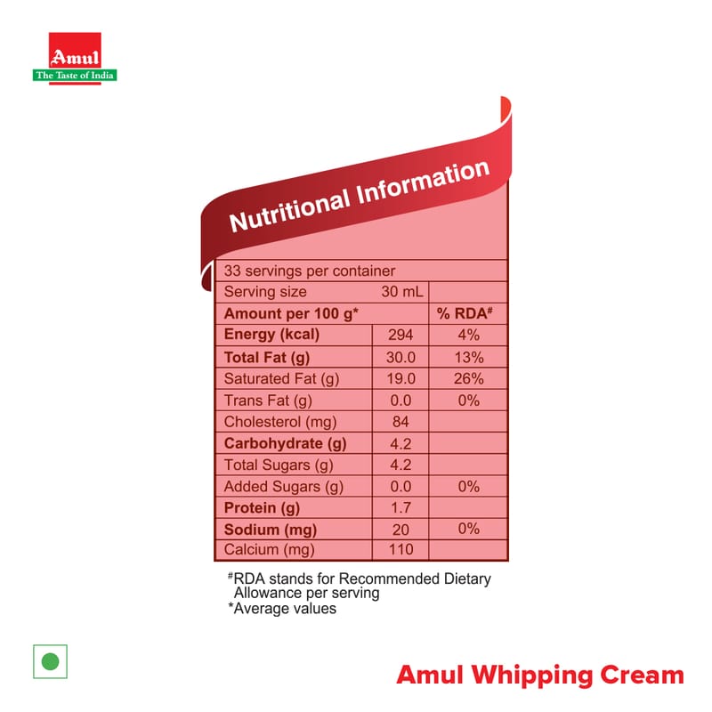 Amul Whipping Cream, 1 L