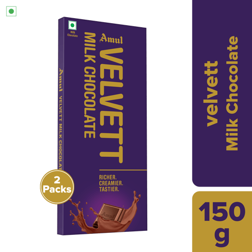 Amul Velvett Milk Chocolate, 150 g | Pack of 2