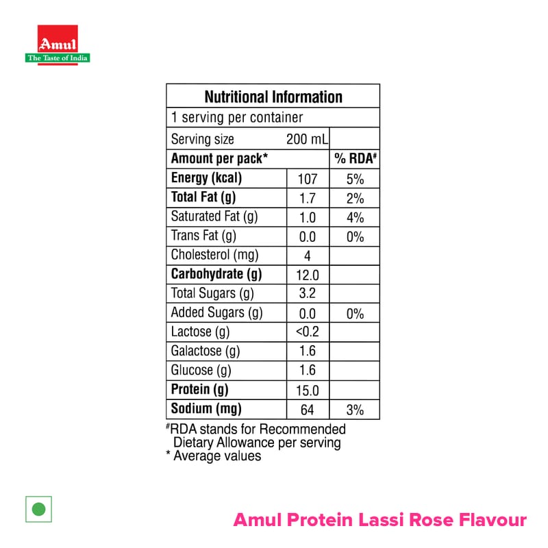 Amul High Protein Rose Lassi, 200 mL | Pack of 30