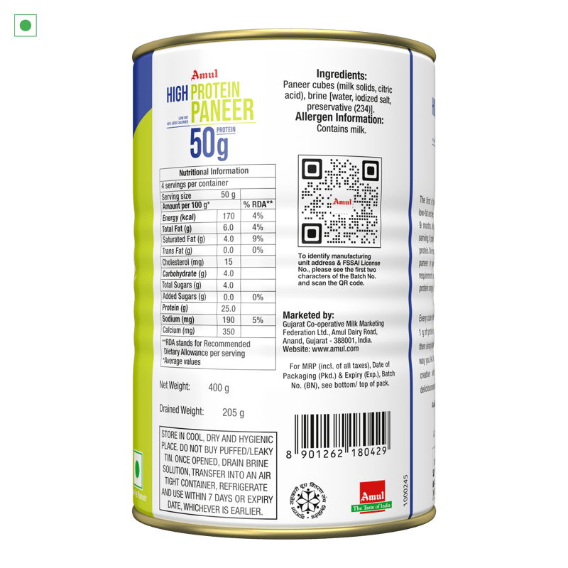 Amul High Protein Paneer, 400 gm | Pack of 2