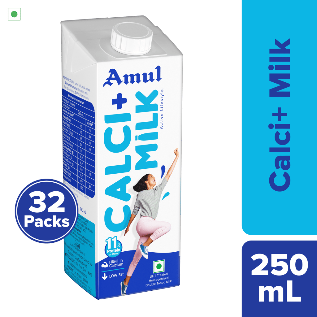 Amul Calci+ Milk, 250 mL | Pack of 32