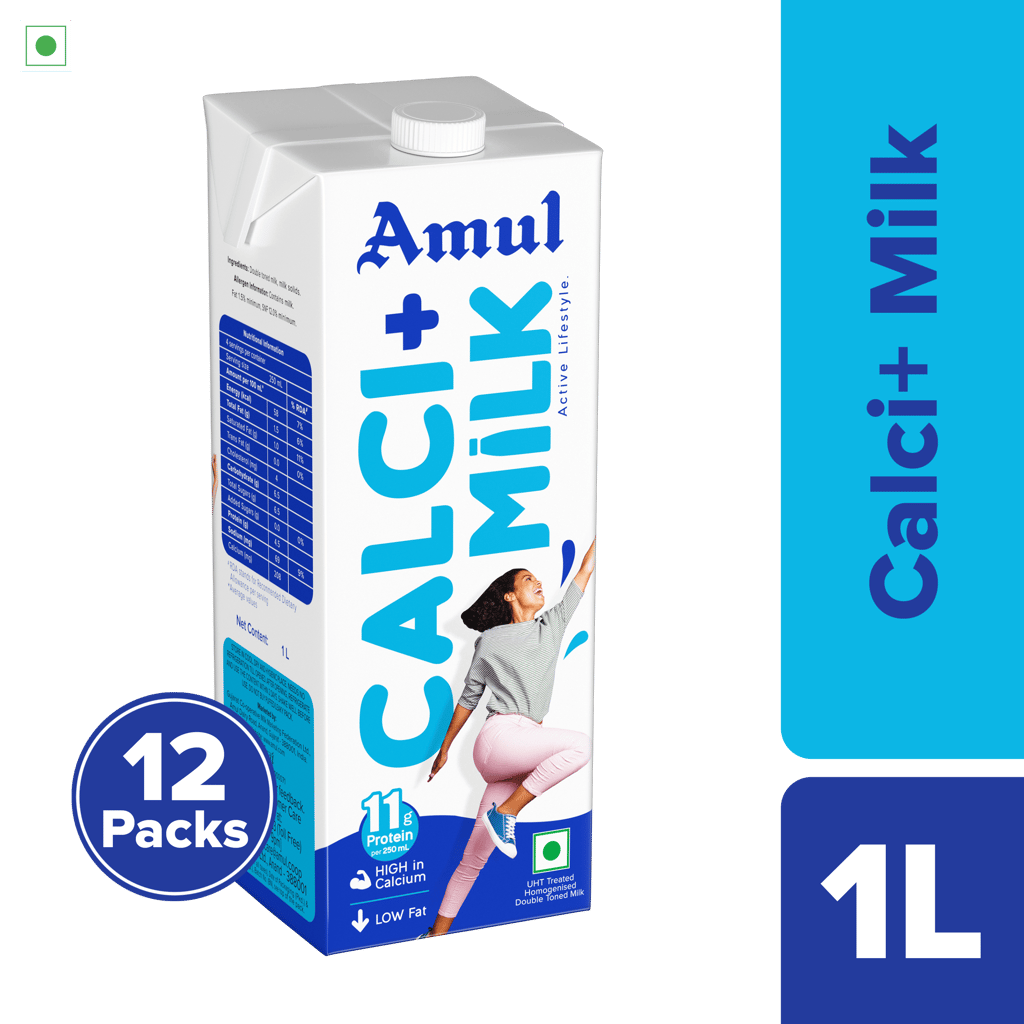 Amul Calci+ Milk, 1 L | Pack of 12