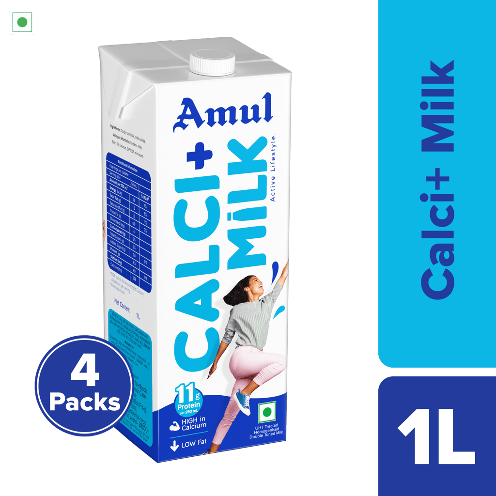 Amul Calci+ Milk, 1 L | Pack of 4