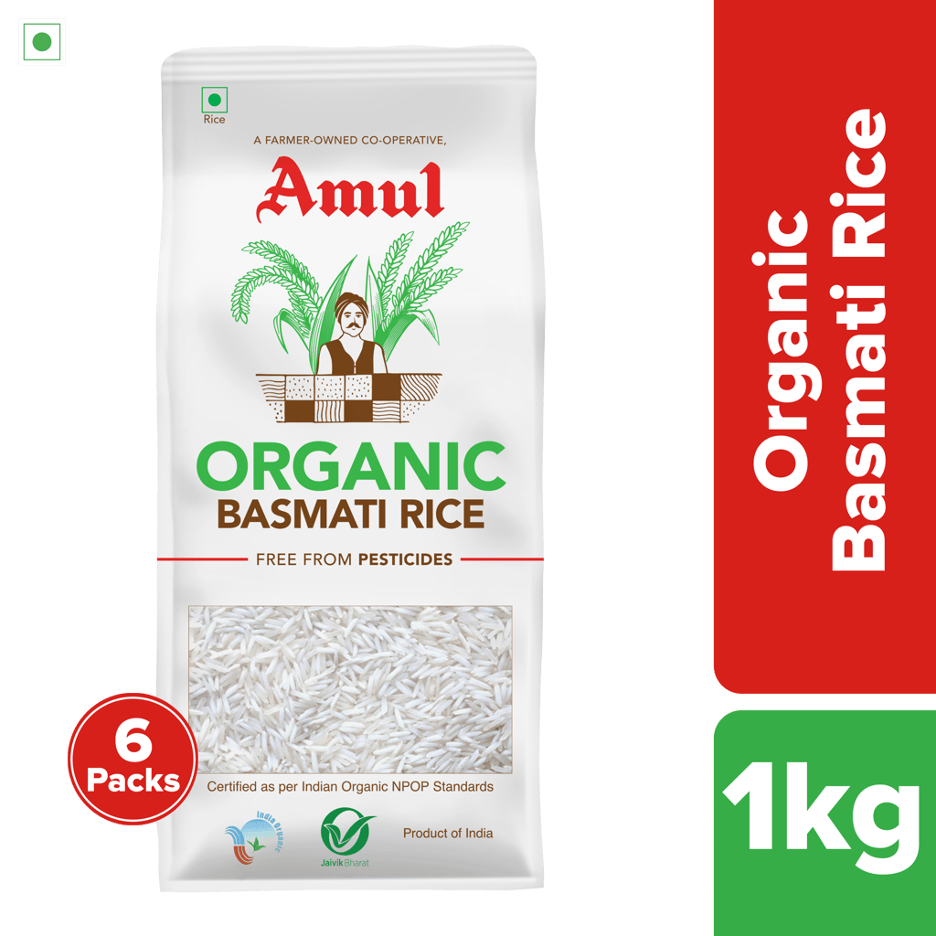 Amul Organic Basmati Rice, 1 kg | Pack of 6