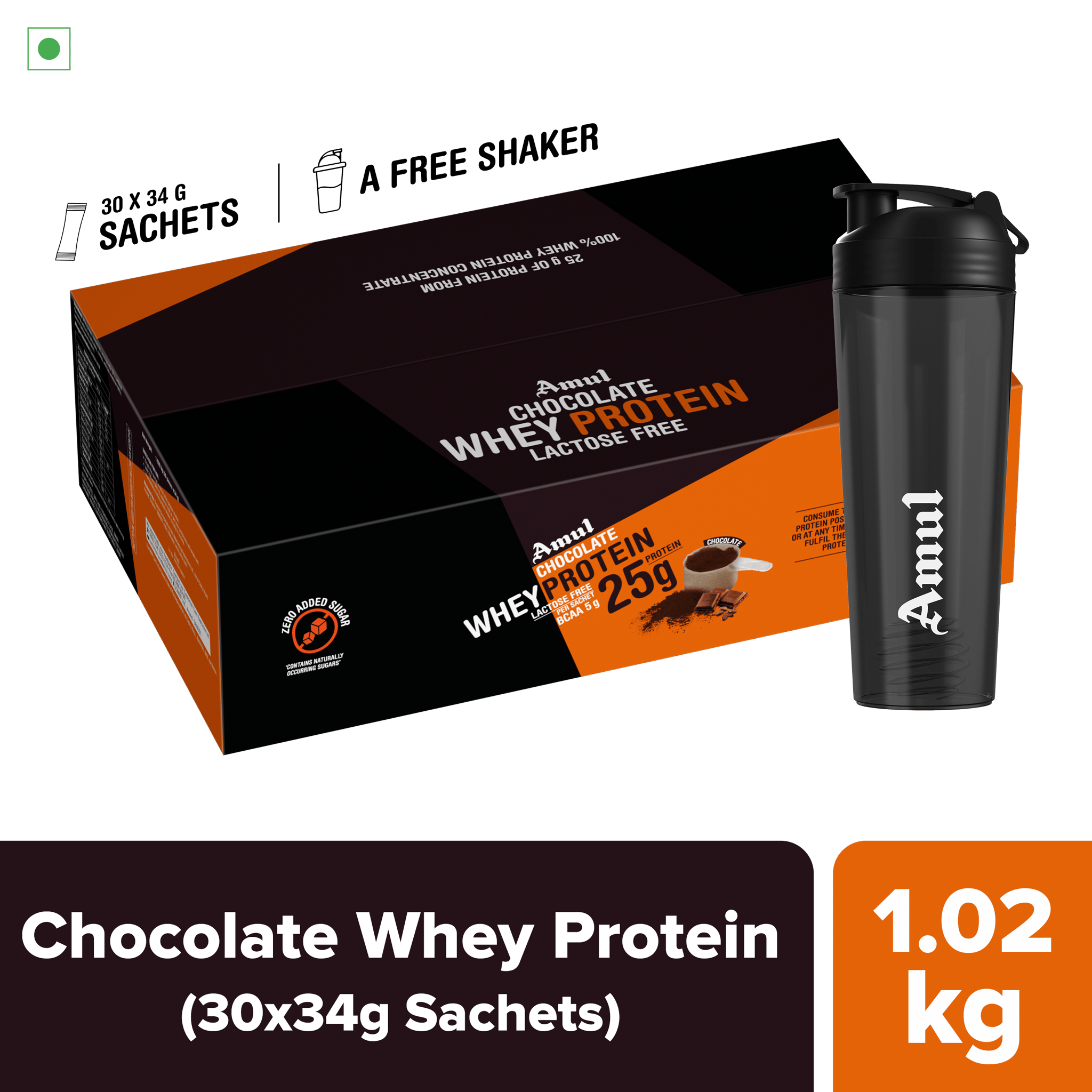 Amul Chocolate Whey Protein, 34 g | Pack of 30 sachets