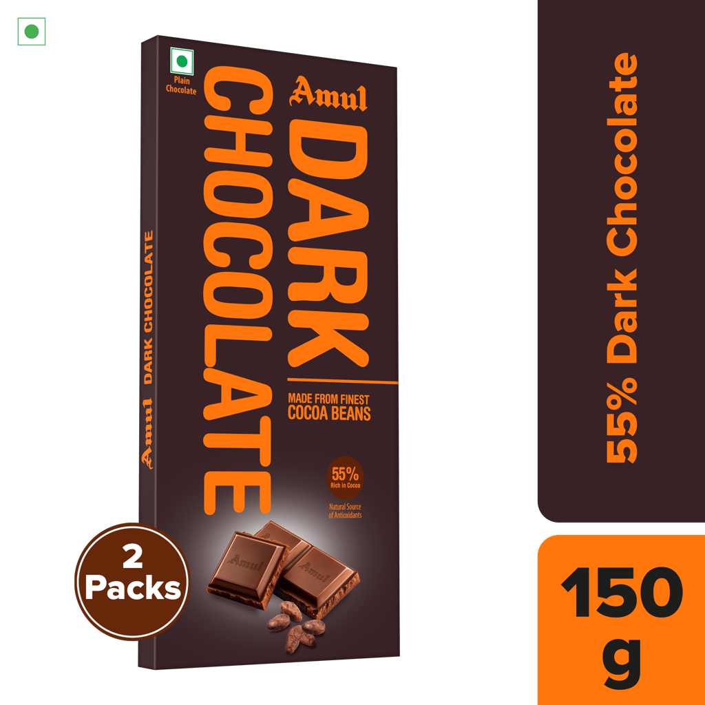 Amul Dark Chocolate, 150 g | pack of 2