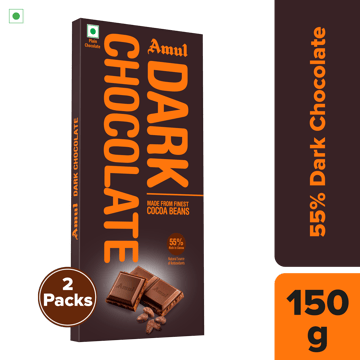 Amul 55% Dark Chocolate, 150 g | Pack of 2