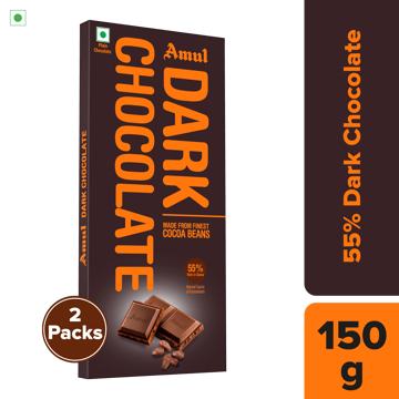 Amul 55% Dark Chocolate, 150 g | Pack of 2 Amul 55% Dark Chocolate, 150 g | Pack of 2