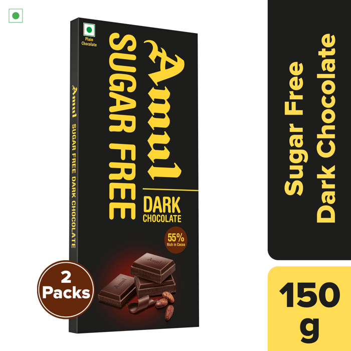 Amul Sugar Free 55 Dark Chocolate 150 g Pack of 2