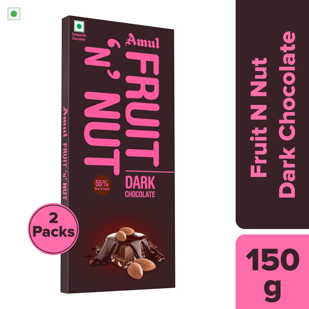 Amul Fruit n Nut Dark Chocolate, 150 g | Pack of 2