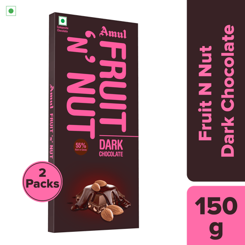 Amul Fruit n Nut 55% Dark Chocolate, 150 g | Pack of 2