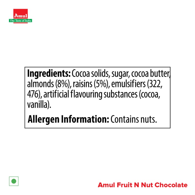 Amul Fruit n Nut 55% Dark Chocolate, 150 g | Pack of 2