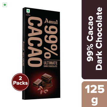 Amul 99% CACAO Dark Chocolate, 125 g | Pack of 2 Amul 99% CACAO Dark Chocolate, 125 g | Pack of 2