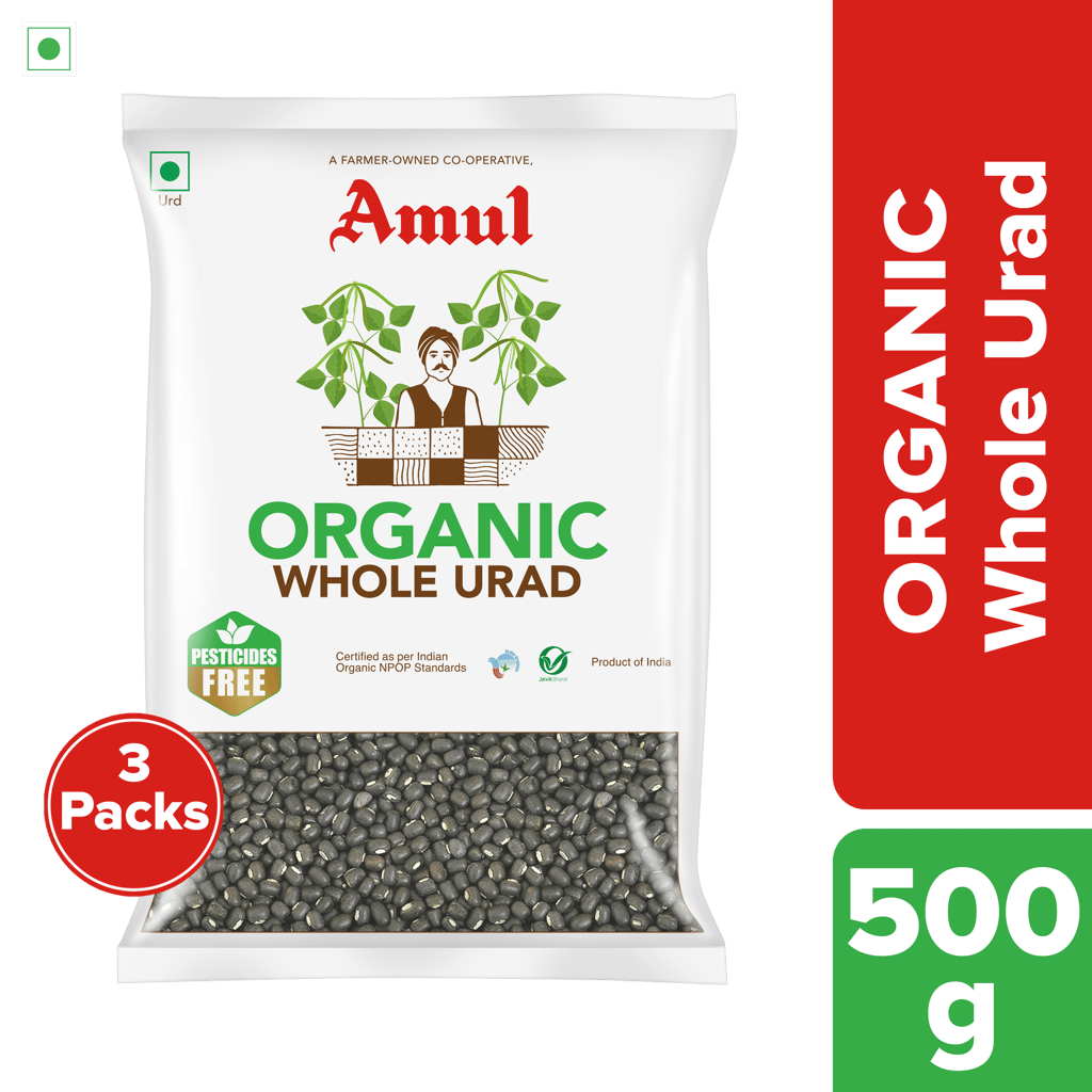 Amul Organic Whole Urad, 500g | Pack of 3