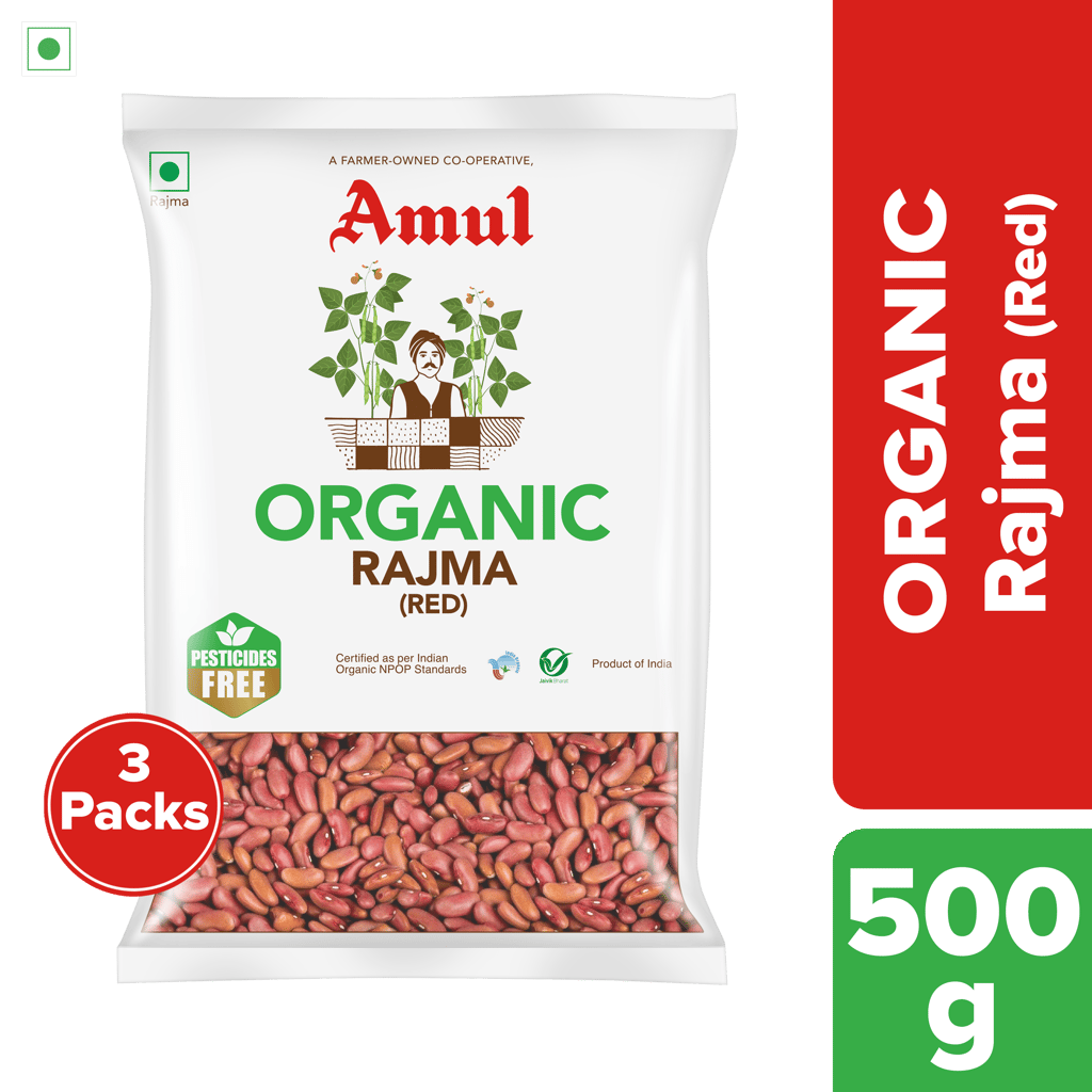 Amul Organic Red Rajma, 500 g | Pack of 3