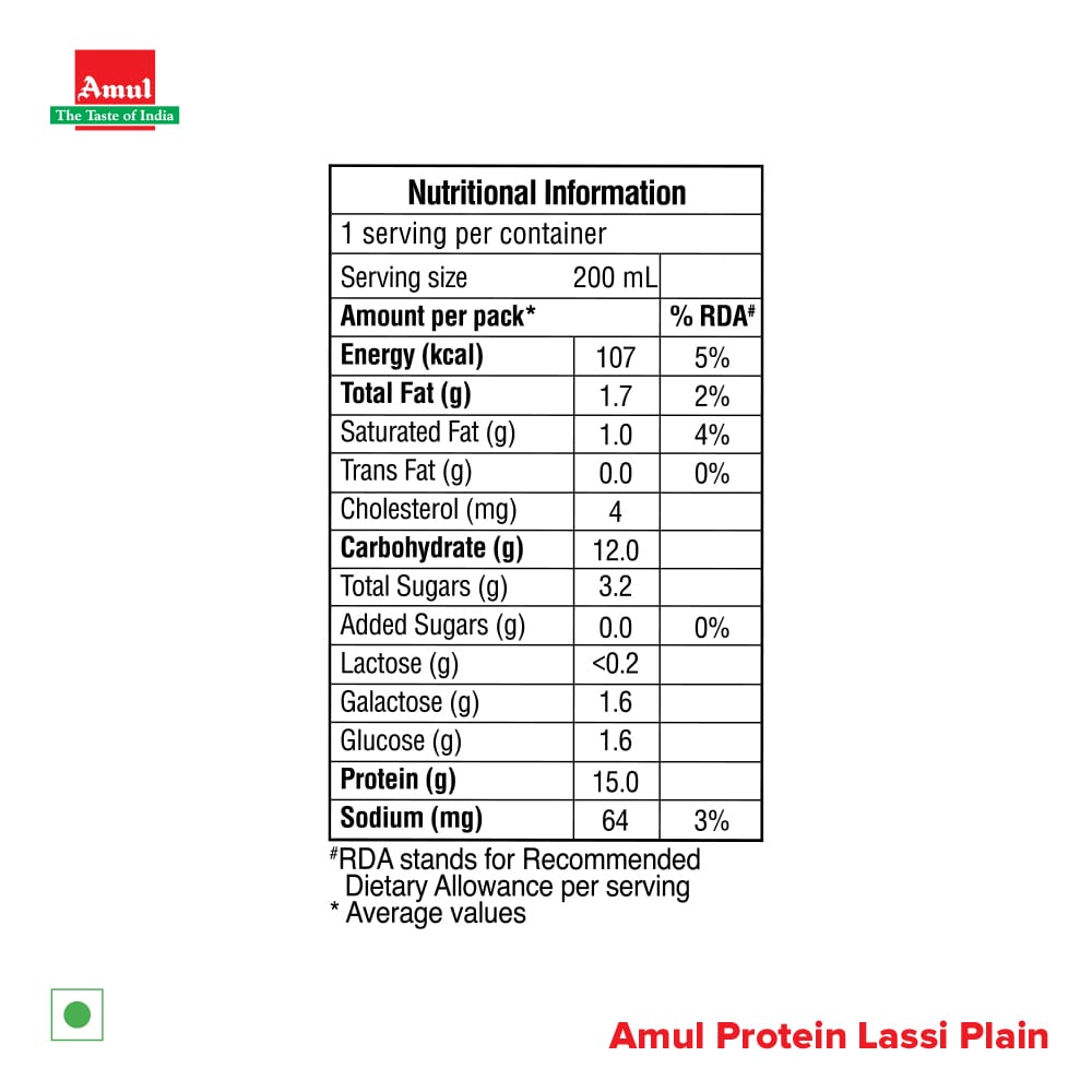 Amul High Protein Plain Lassi, 200 mL | Pack of 30