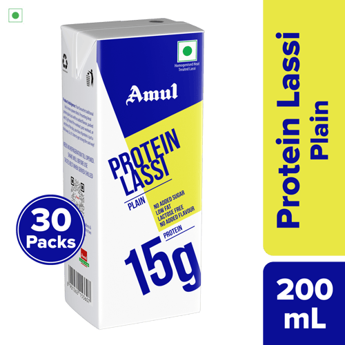 Amul High Protein Plain Lassi, 200 mL | Pack of 30