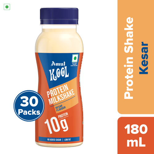 Amul Kool Protein Milkshake | Kesar, 180 mL | Pack of 30