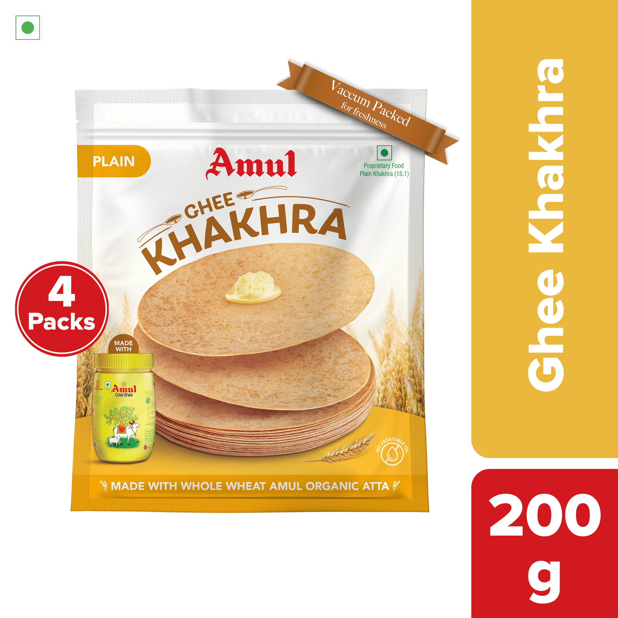 Amul Ghee Khakhra (Plain), 200 g | Pack of 4