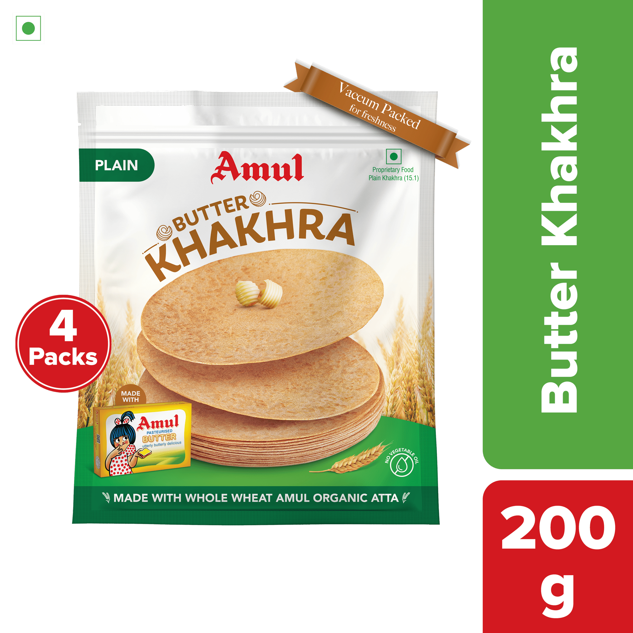 Amul Butter Khakhra (Plain), 200 g | Pack of 4