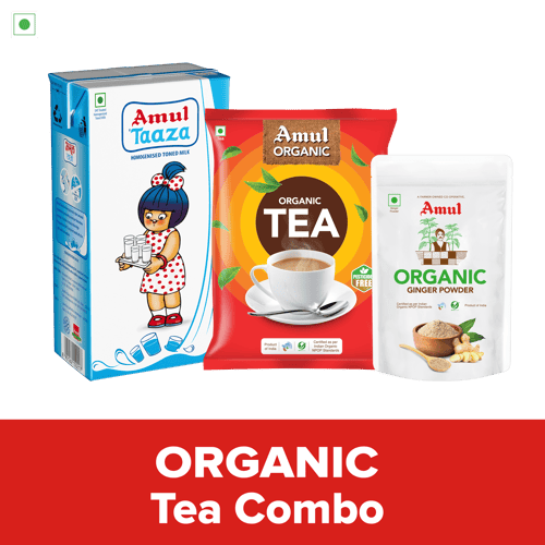 Amul Organic Tea Combo | Amul Taaza Toned Milk, 500 mL | Organic Tea , 250 g | Organic Ginger Powder, 100 g