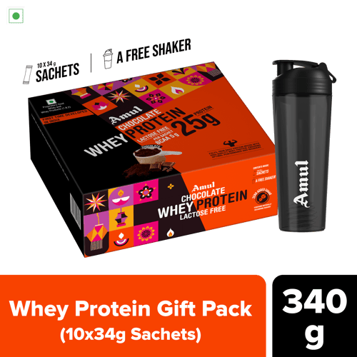 Amul Chocolate Whey Protein Gift Pack, 34 g | Pack of 10 sachets