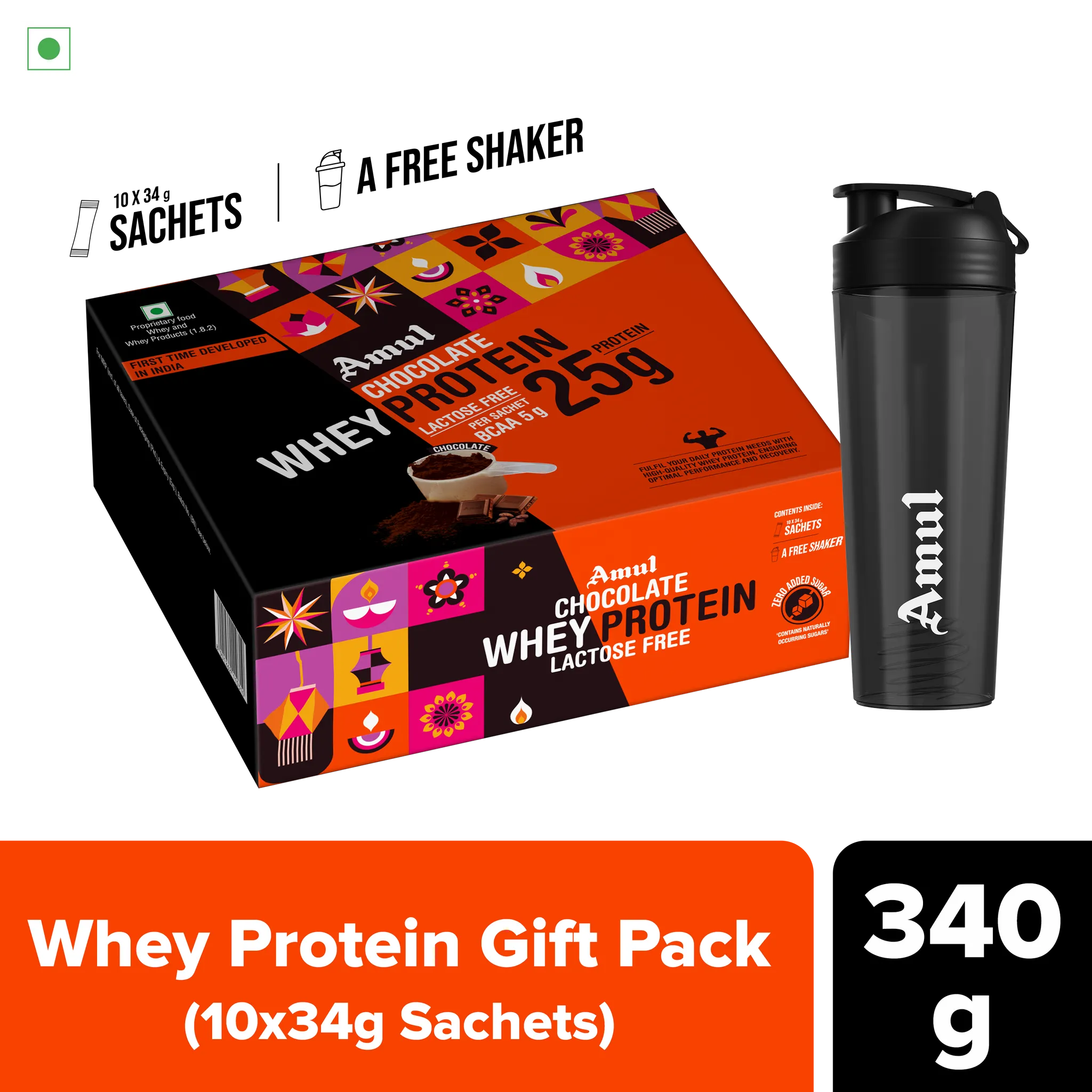 Amul Chocolate Whey Protein Gift Pack, 34 g | Pack of 10 sachets
