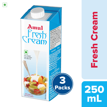 Amul Fresh Cream, 250 mL | Pack of 3 Amul Fresh Cream, 250 mL | Pack of 3