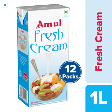 Amul Fresh Cream, 1 L | Pack of 12 Amul Fresh Cream, 1 L | Pack of 12