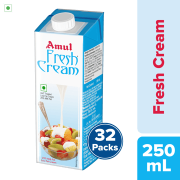 Amul Fresh Cream, 250 mL | Pack of 32 Amul Fresh Cream, 250 mL | Pack of 32