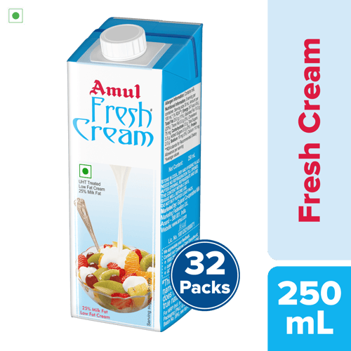 Amul Fresh Cream, 250 mL | Pack of 32