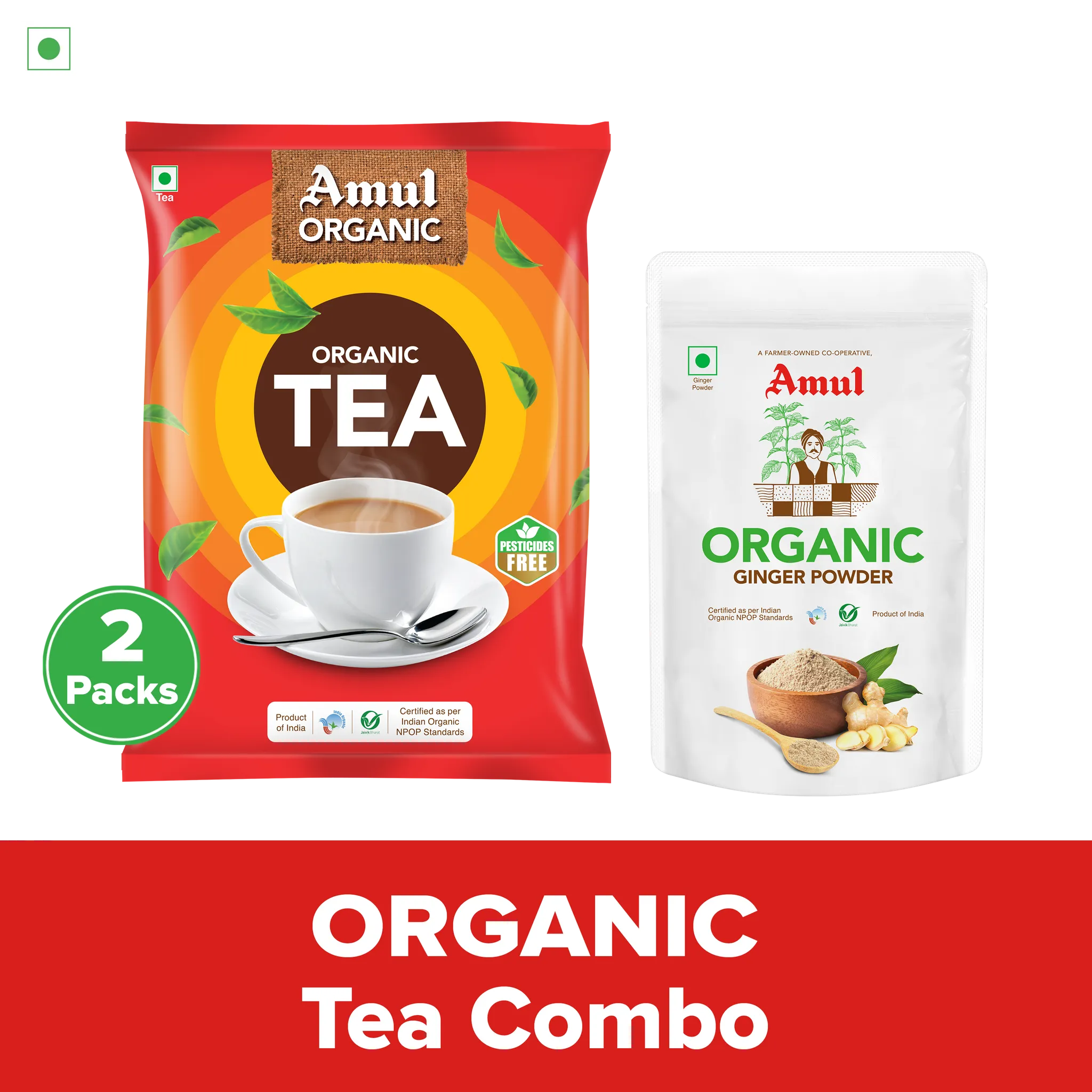 Amul Organic Tea Combo | Organic Tea , 250 g (Pack of 2) | Organic Ginger Powder, 100 g