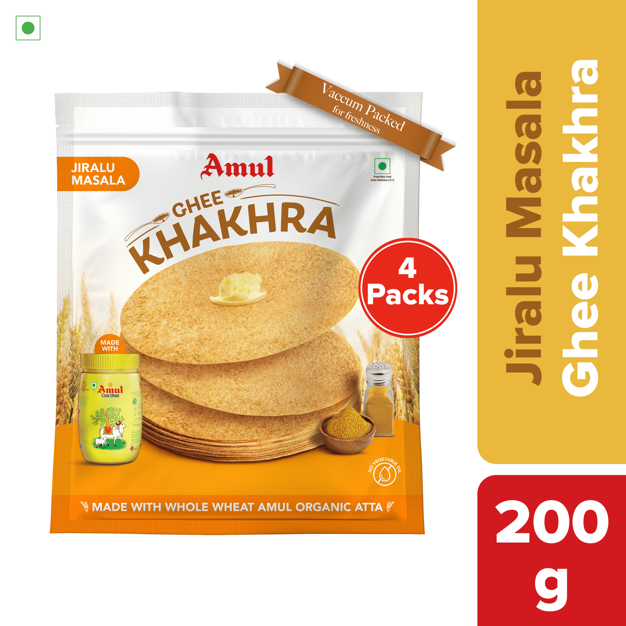 Amul Ghee Khakhra (Jiralu Masala), 200 g | Pack of 4