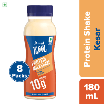 Amul Kool Protein Milkshake | Kesar, 180 mL | Pack of 8