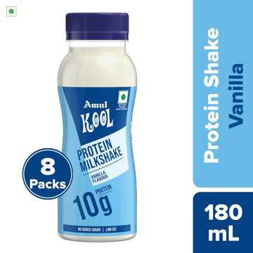 Amul Kool Protein Milkshake | Vanilla, 180 mL | Pack of 8